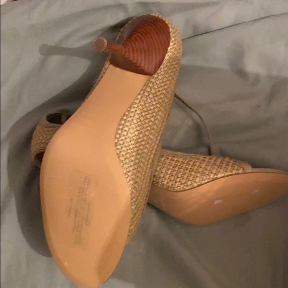 Peep toe basket weave, leather and fabric 3” heels - Picture 5 of 6